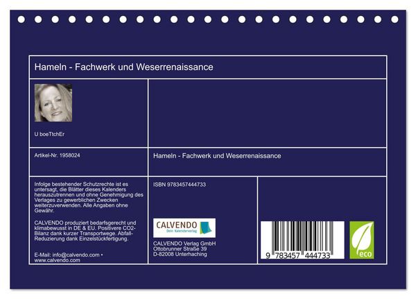 Produktbild: Hameln - Fachwerk und Weserrenaissance (Tischkalender 2026 DIN A5 quer), CALVENDO Monatskalender