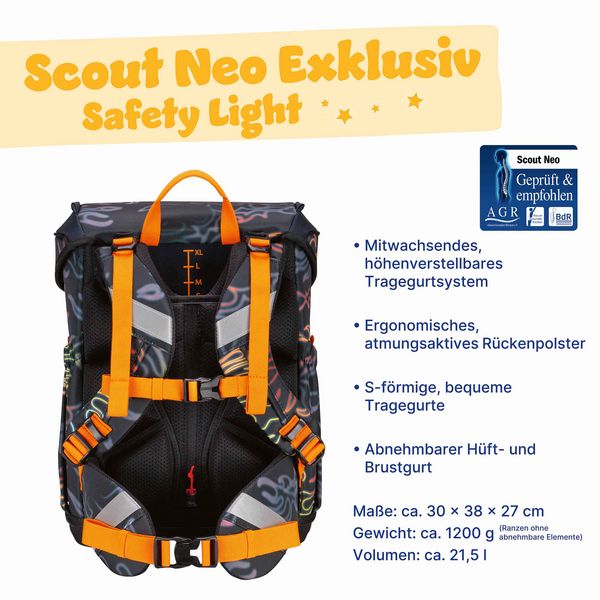 Produktbild: Scout Schulranzen Set Neo Safety Light, Schulranzen Set, 4tlg, Flames