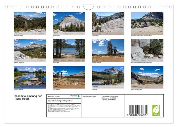 Produktbild: Yosemite, Entlang der Tioga Road (Wandkalender 2026 DIN A4 quer), CALVENDO Monatskalender