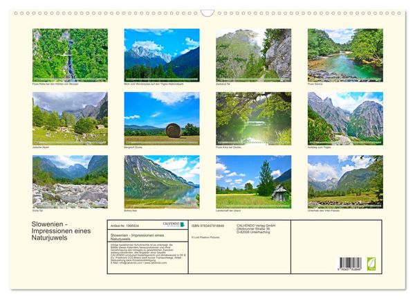 Produktbild: Slowenien - Impressionen eines Naturjuwels (Wandkalender 2026 DIN A2 quer), CALVENDO Monatskalender