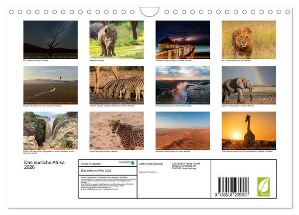 Produktbild: Das s&uuml;dliche Afrika 2026 (Wandkalender 2026 DIN A4 quer), CALVENDO Monatskalender