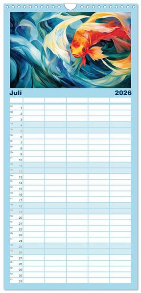 Produktbild: Familienplaner 2026 - Unterwasserwelt, bunt und wundersch&ouml;n mit 5 Spalten (Wandkalender, 21 x 45 cm) CALVENDO