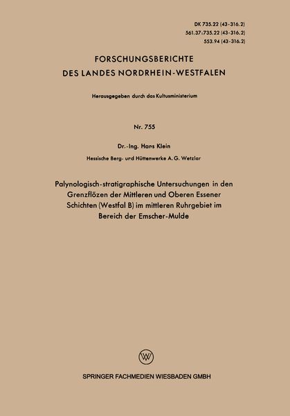 Produktbild: Palynologisch-stratigraphische Untersuchungen in den Grenzfl&ouml;zen der Mittleren und Oberen Essener Schichten (Westfal B) im mittleren Ruhrgebiet im Bereich der Emscher-Mulde