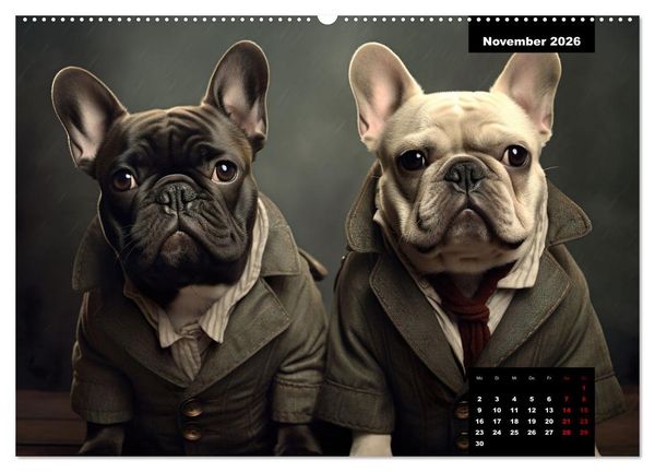 Produktbild: Franz&ouml;sische Bulldogge KI Digiart (hochwertiger Premium Wandkalender 2026 DIN A2 quer), Kunstdruck in Hochglanz