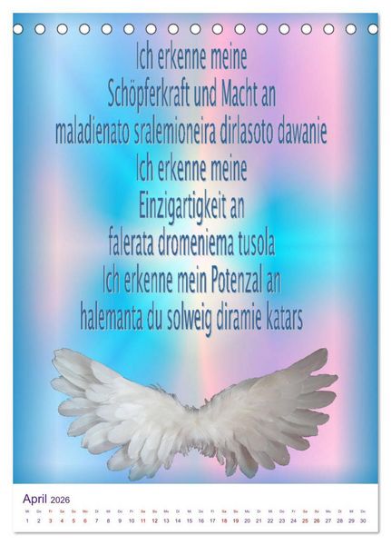 Produktbild: Heilende Mantras in der Lichtsprache des Universums (Tischkalender 2026 DIN A5 hoch), CALVENDO Monatskalender