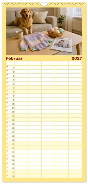 Produktbild: Familienplaner 2027 - Stricken und Wolle mit 5 Spalten (Wandkalender, 21 x 45 cm) CALVENDO