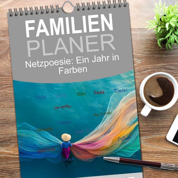 Produktbild: Familienplaner 2026 - Netzpoesie: Ein Jahr in Farben mit 5 Spalten (Wandkalender, 21 x 45 cm) CALVENDO
