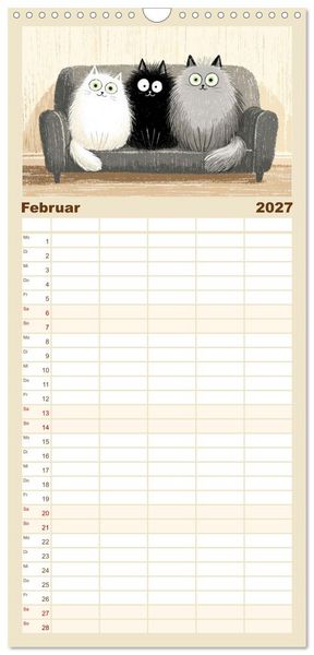 Produktbild: Familienplaner 2027 - Gute Laune Katzen mit 5 Spalten (Wandkalender, 21 x 45 cm) CALVENDO