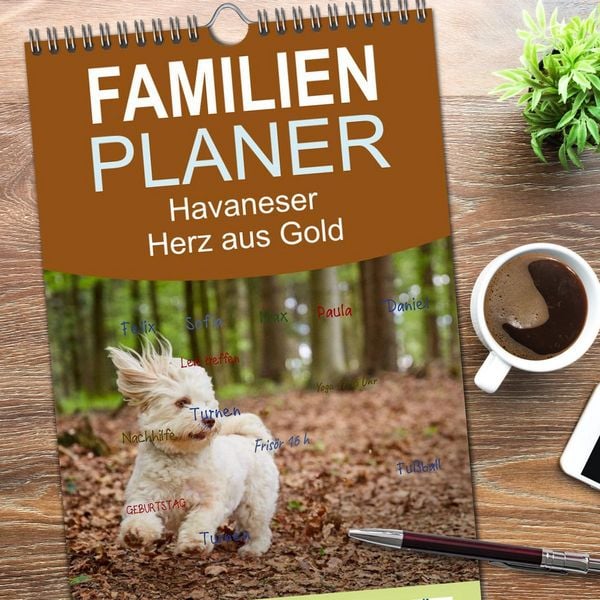Produktbild: Familienplaner 2026 - Havaneser - Herz aus Gold mit 5 Spalten (Wandkalender, 21 x 45 cm) CALVENDO