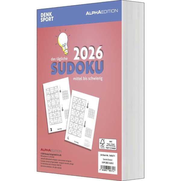 Produktbild: Das tägliche Sudoku 2026 - Tagesabreißkalender -14,8x21,0 - Rätselkalender - Knobelkalender