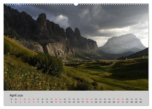 Produktbild: S&uuml;dtiroler Bergwelten - Die monti pallidi, Idylle die fast unwirklich erscheint (hochwertiger Premium Wandkalender 2026 DIN A2 quer), Kunstdruck in Hochglanz