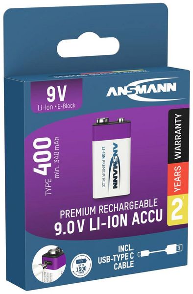 Produktbild: Ansmann E-Block USB-C USB-C&reg; Akku Li-Ion 400 mAh 9V 1St.