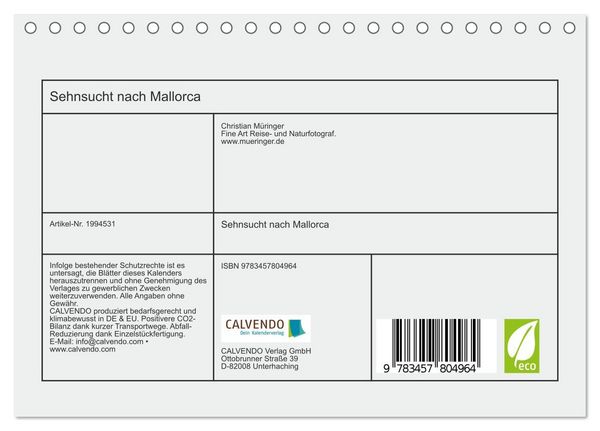 Produktbild: Sehnsucht nach Mallorca (Tischkalender 2026 DIN A5 quer), CALVENDO Monatskalender