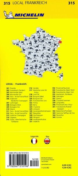 Produktbild: Michelin Localkarte Elsass Oberrheinische Tiefebene 1 : 150 000 (315)