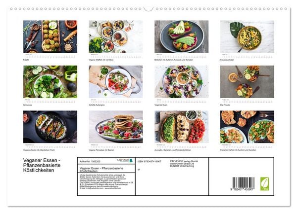 Produktbild: Veganer Essen - Pflanzenbasierte K&ouml;stlichkeiten (hochwertiger Premium Wandkalender 2026 DIN A2 quer), Kunstdruck in Hochglanz