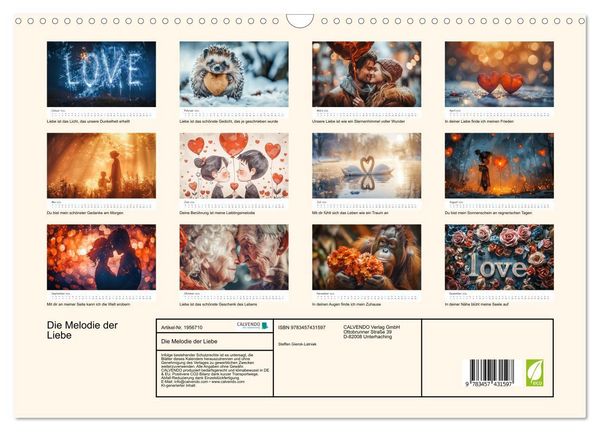 Produktbild: Die Melodie der Liebe (Wandkalender 2026 DIN A3 quer), CALVENDO Monatskalender