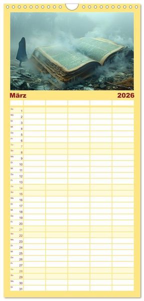 Produktbild: Familienplaner 2026 - Welten zwischen den Zeilen - B&uuml;cher, die Tr&auml;ume wecken mit 5 Spalten (Wandkalender, 21 x 45 cm) CALVENDO