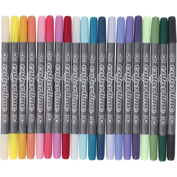 Produktbild: Creativ Company Colortime Dual-Filzstifte, Strichst&auml;rke , 2,3+3,6 mm, Zus&auml;tzliche Farben, 20 Stk