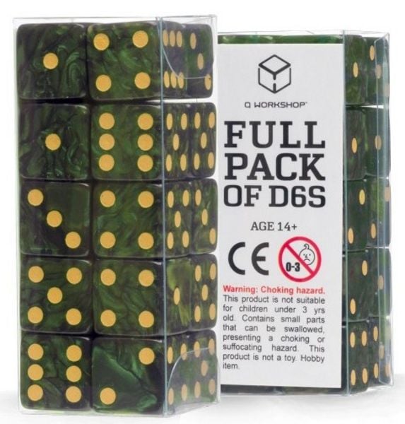 Q-Workshop QWO98444 - Full Pack of D6: Bottle green & Gold, Würfel (16mm), 20-teilig