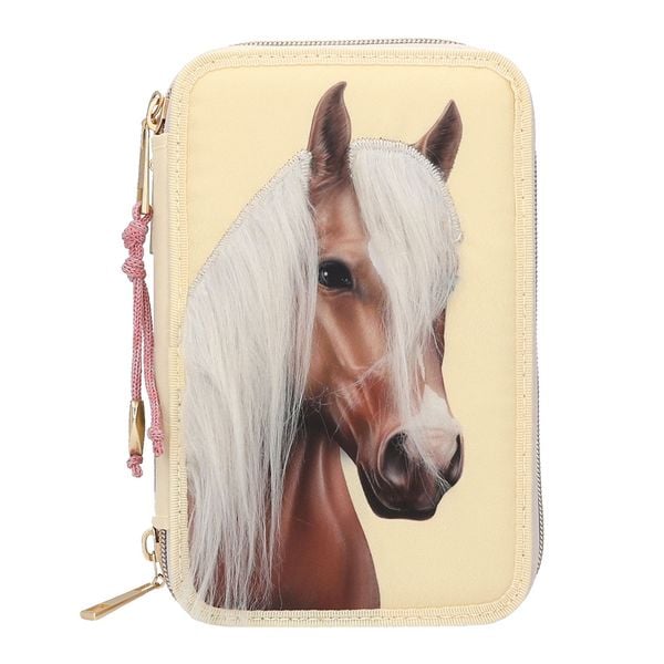 Produktbild: Miss Melody 3 Fach Federtasche mit Pferdekopf Applikation