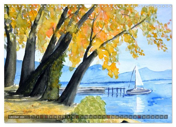 Produktbild: Chiemsee Aquarelle (Wandkalender 2026 DIN A3 quer), CALVENDO Monatskalender