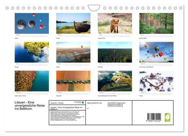 Produktbild: Litauen - Eine unvergessliche Reise ins Baltikum. (Wandkalender 2026 DIN A4 quer), CALVENDO Monatskalender