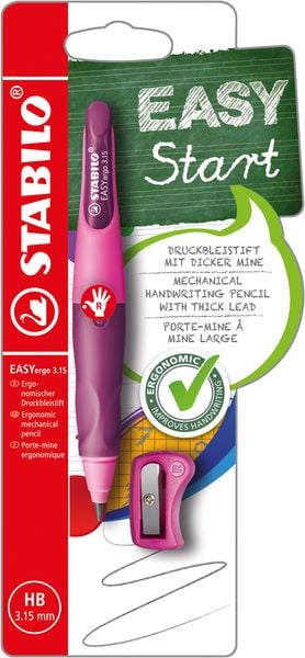 Produktbild: STABILO Ergonomischer Druck-Bleistift f&uuml;r Rechtsh&auml;nder -   EASYergo 3.15 in pink/lila - Einzelstift - inklusive 1 dicken Mine - H&auml;rtegrad HB & Spitzer