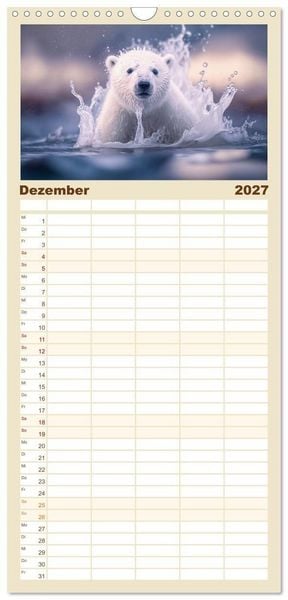 Produktbild: Familienplaner 2027 - Tierkinder beim Baden mit 5 Spalten (Wandkalender, 21 x 45 cm) CALVENDO