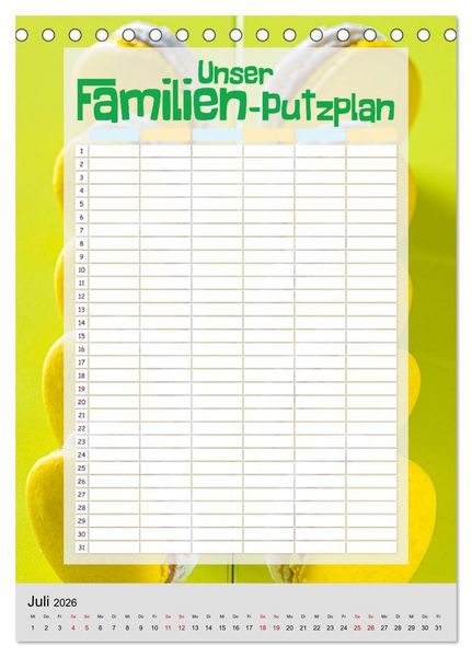 Produktbild: Unser Familien-Putzplan & Kalender 2026 (Tischkalender 2026 DIN A5 hoch), CALVENDO Monatskalender
