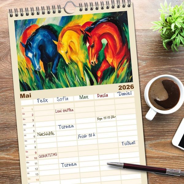 Produktbild: Familienplaner 2026 - Expressionistisch durchs Jahr mit 5 Spalten (Wandkalender, 21 x 45 cm) CALVENDO
