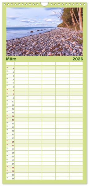 Produktbild: Familienplaner 2026 - Nat&uuml;rliches R&uuml;gen und Hiddensee mit 5 Spalten (Wandkalender, 21 x 45 cm) CALVENDO