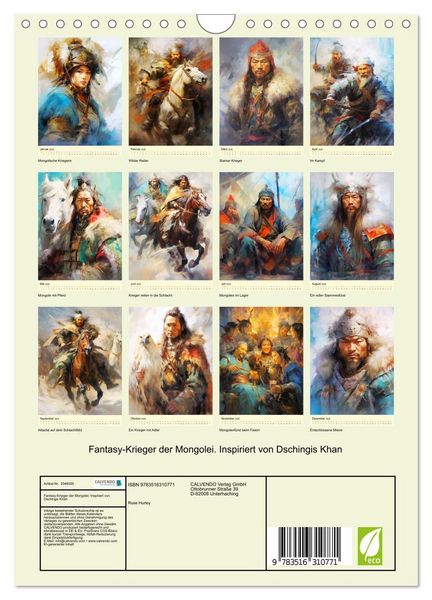 Produktbild: Fantasy-Krieger der Mongolei. Inspiriert von Dschingis Khan (Wandkalender 2026 DIN A4 hoch), CALVENDO Monatskalender