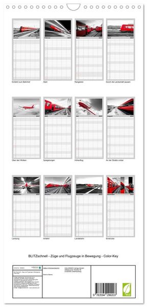 Produktbild: Familienplaner 2027 - BLITZschnell - Z&uuml;ge und Flugzeuge in Bewegung - Color-Key mit 5 Spalten (Wandkalender, 21 x 45 cm) CALVENDO
