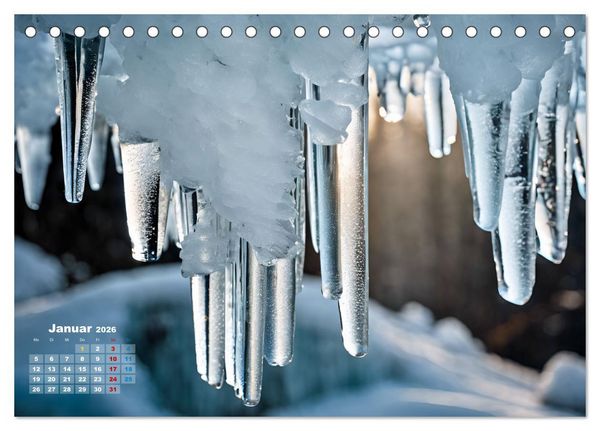 Produktbild: Schneekristalle und Eiszapfen Eisige Zeiten f&uuml;r alle Winterfans (Tischkalender 2026 DIN A5 quer), CALVENDO Monatskalender