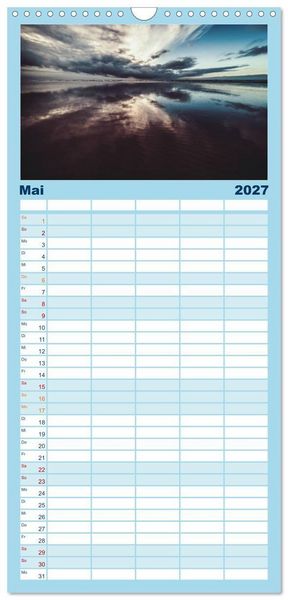 Produktbild: Familienplaner 2027 - Abendlicht &uuml;ber der Nordsee mit 5 Spalten (Wandkalender, 21 x 45 cm) CALVENDO