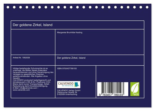 Produktbild: Der goldene Zirkel, Island (Tischkalender 2026 DIN A5 quer), CALVENDO Monatskalender