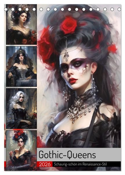 Produktbild: Gothic-Queens. Schaurig-sch&ouml;n im Renaissance-Stil (Tischkalender 2026 DIN A5 hoch), CALVENDO Monatskalender
