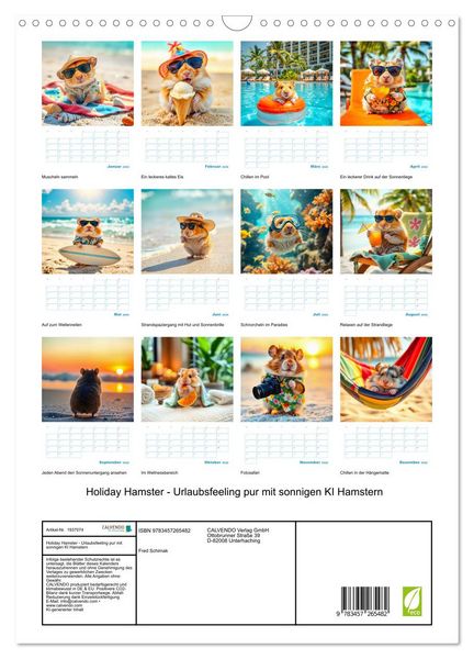 Produktbild: Holiday Hamster - Urlaubsfeeling pur mit sonnigen KI Hamstern (Wandkalender 2026 DIN A3 hoch), CALVENDO Monatskalender
