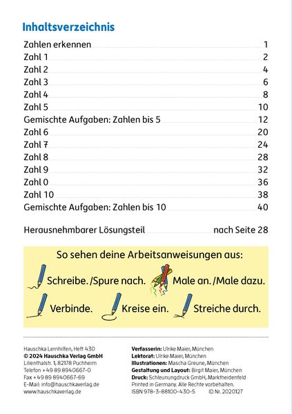 Produktbild: Mein &Uuml;bungsheft Zahlen schreiben 1-10 &ndash; 1. Klasse: Z&auml;hlen, Mengen, erstes Rechnen