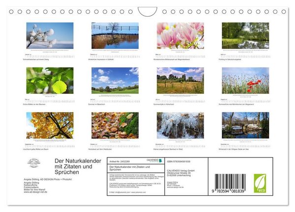 Produktbild: Der Naturkalender mit Zitaten und Spr&uuml;chen (Wandkalender 2027 DIN A4 quer), CALVENDO Monatskalender