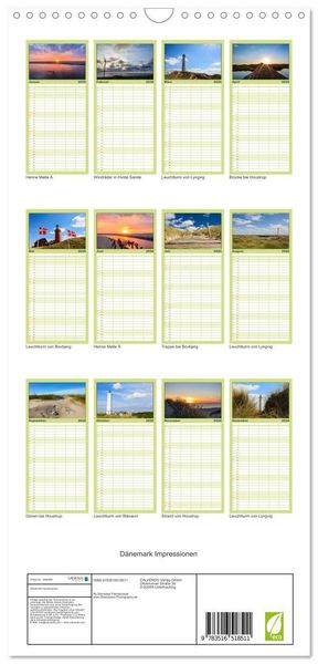 Produktbild: Familienplaner 2026 - D&auml;nemark Impressionen mit 5 Spalten (Wandkalender, 21 x 45 cm) CALVENDO