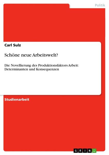 Schöne neue Arbeitswelt?, Taschenbuch von Carl Sulz, GRIN, 9783638927963