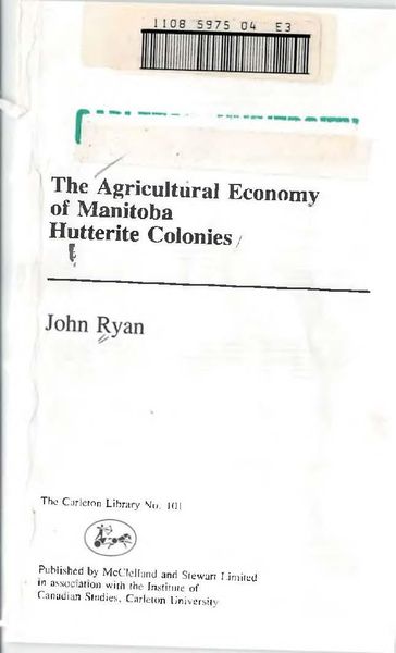Produktbild: Agricultural Economy of Manitoba Hutterite Colonies