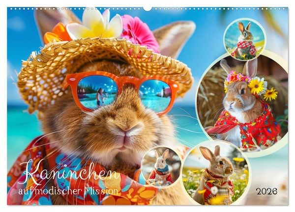Kaninchen auf modischer Mission (Wandkalender 2026 DIN A2 quer), CALVENDO Monatskalender