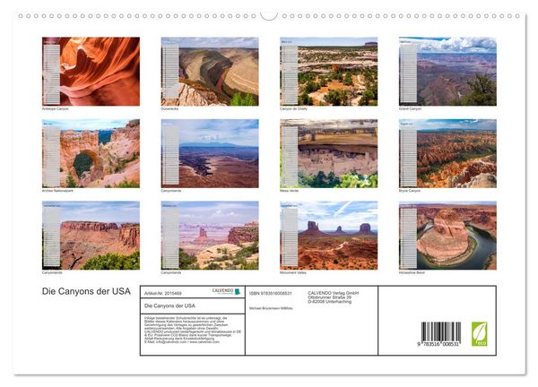 Produktbild: Die Canyons der USA (hochwertiger Premium Wandkalender 2026 DIN A2 quer), Kunstdruck in Hochglanz