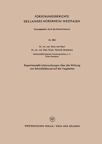 Produktbild: Experimentelle Untersuchungen &uuml;ber die Wirkung von Schwefeldioxyd auf die Vegetation