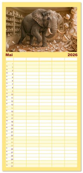 Produktbild: Familienplaner 2026 - Tierische Redewendungen - Ein Kalender voller Spr&uuml;che und Sprachbilder mit 5 Spalten (Wandkalender, 21 x 45 cm) CALVENDO