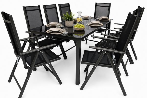 Produktbild: 9 tlg. Alu Glas Tisch Gartenset Sitzgruppe 189SW