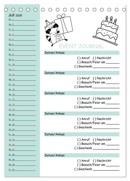 Produktbild: Geburtstagsplaner Doodle Tiere - F&uuml;r Termine, Geschenke, Eventdetails & mehr (Tischkalender 2026 DIN A5 hoch), CALVENDO Monatskalender