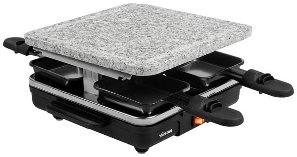 Produktbild: Tristar RA-2745 Raclette Antihaftbeschichtung, Kontrollleuchte, 4 Pf&auml;nnchen, mit Grillstein Schwarz, Grau
